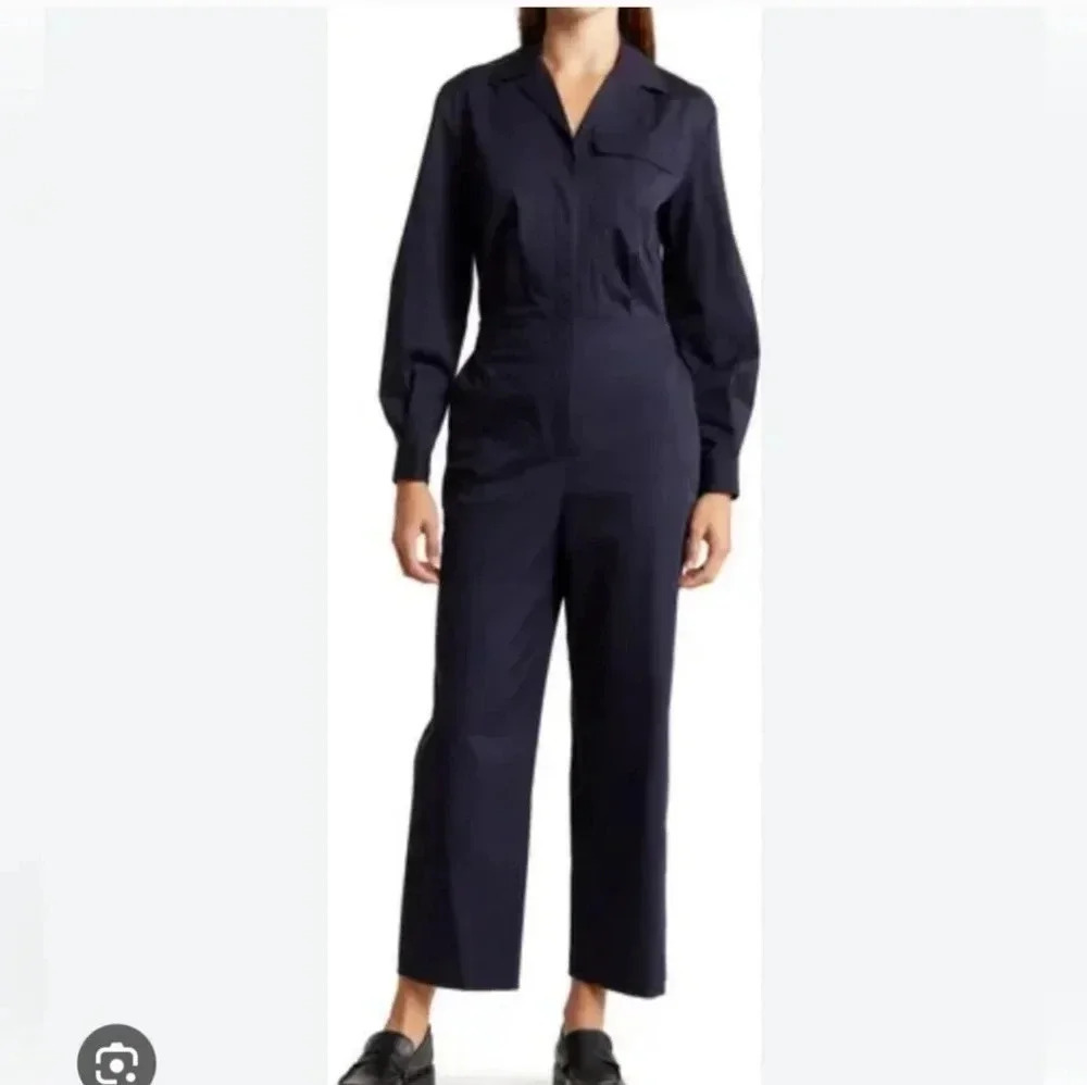 THEORY Chino Wash Shirt Cotton Blend Midnight Blue Button Down Jumpsuit(6)NWT